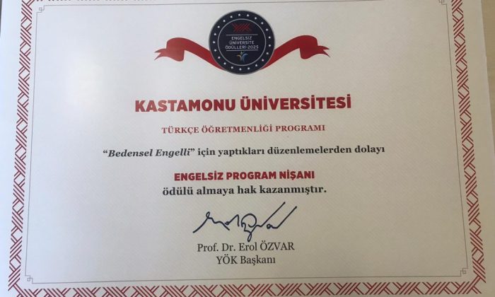 Kastamonu Üniversitesi Eğitim Fakültesi’ne “Engelsiz Program Nişanı” Ödülü